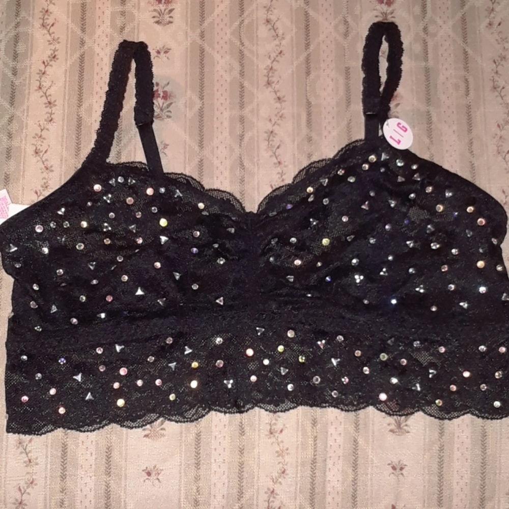 BNWT PINK Bling Rhinestone Bralette Large